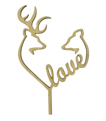 Laser Cut Oak Veneer 'Love' Deer & Stag Heart Frame Cake Topper
